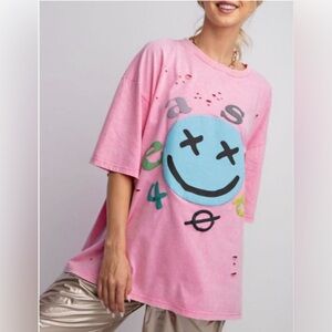 Easel Plus Barbie Pink Oversized…Distressed Graphic Tee NWOT